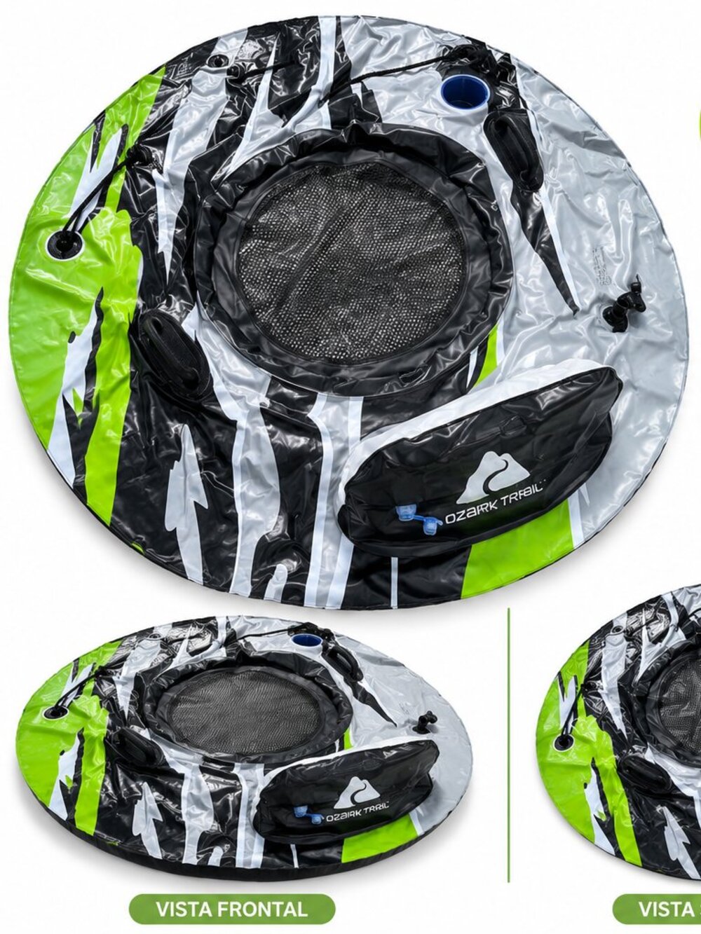 Inflatable Water Float Tube Lounge with Mesh Center Black White Green